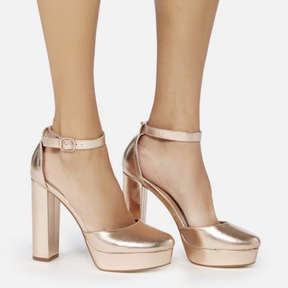 Retro platforms in metallic rose gold!